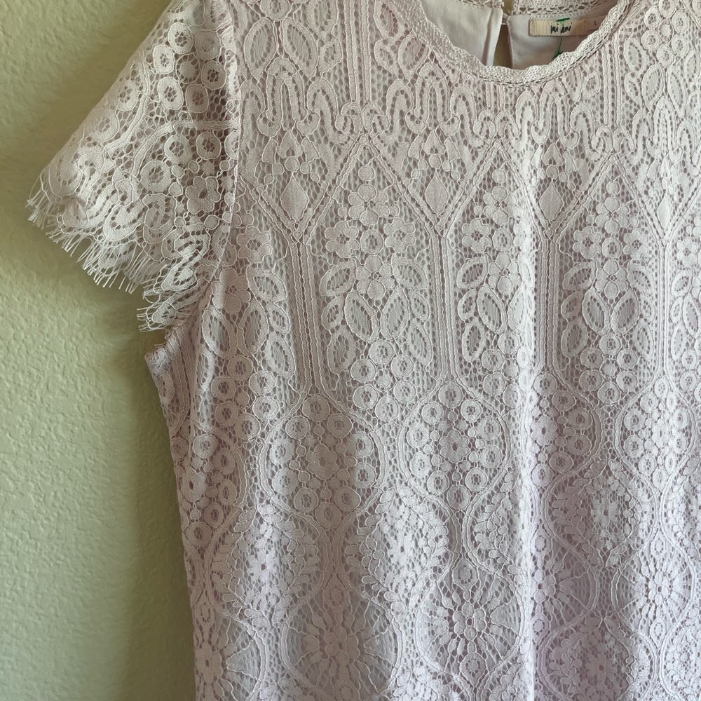 MI AMI - Francesca’s - Boutique Pink Lace Mini Dress Cap Sleeve Women’s Large - Picture 15 of 15